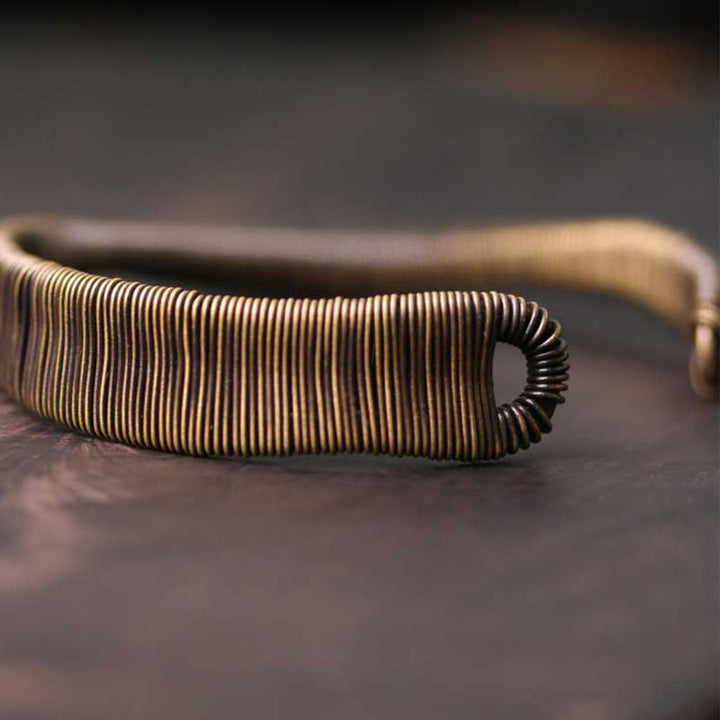 Buddha Stones Simple Design Wrapped Copper Luck Wealth Adjustable Cuff Bracelet - image 4