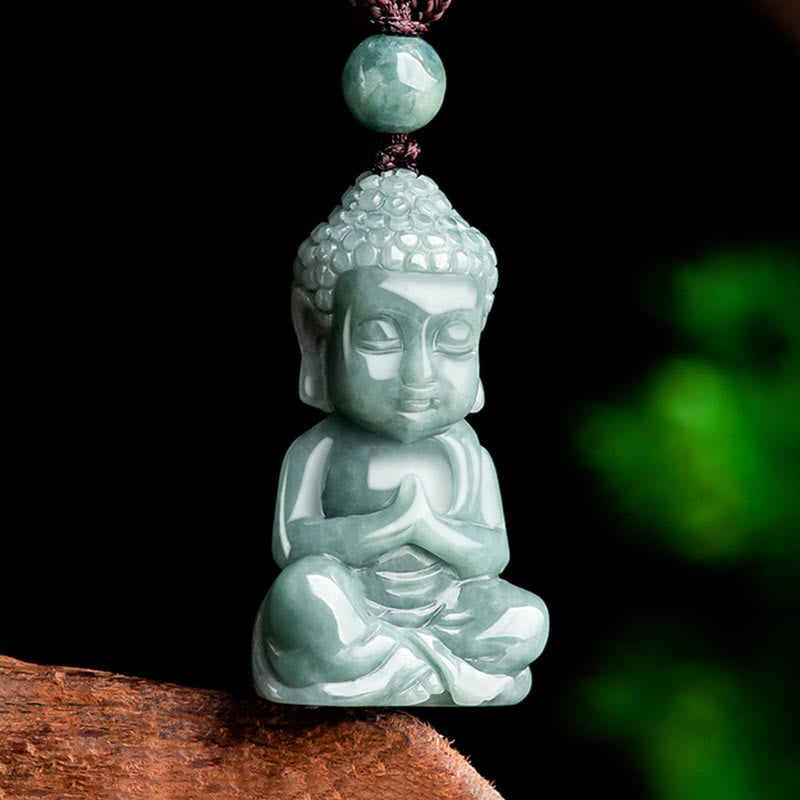 Buddha Stones Natural Jade Meditation Buddha Amulet Serenity Necklace Pendant - image 2