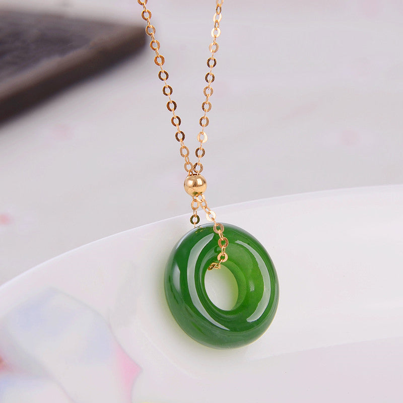 Round Cyan Jade Healing 14k Gold Plated Copper Necklace Pendant - image 1