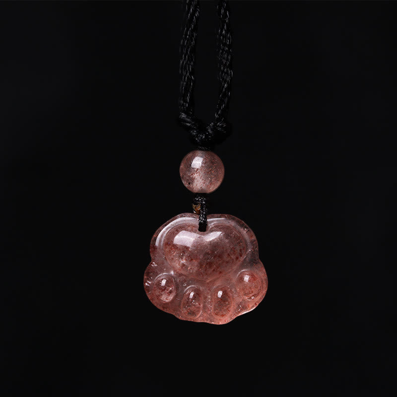 Buddha Stones Strawberry Quartz Lovely Cat Paw Claw Healing Necklace Pendant - image 2