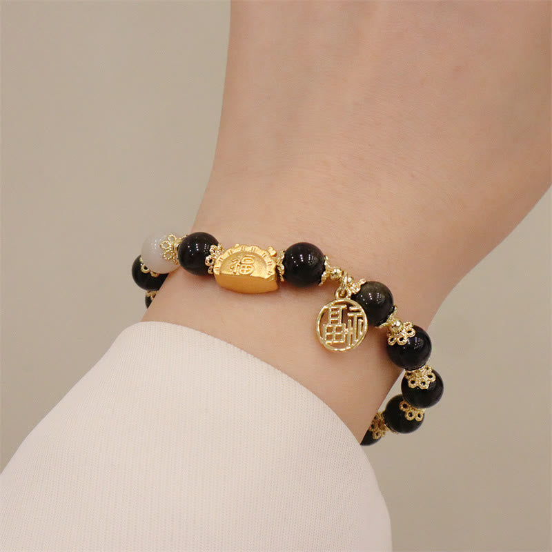 Buddha Stones Year Of The Dragon Red Agate Strawberry Quartz Black Obsidian Jade Garnet Pearl Cinnabar Dumpling Dragon Luck Fu Character Bracelet - image 15
