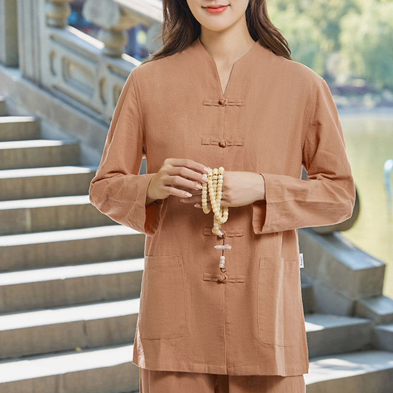 Spiritual Zen Practice Yoga Meditation Prayer Uniform Cotton Linen Clothing Women's Set - SandyBrown - US18,UK/AU22,EU50 (6XL) - image 13