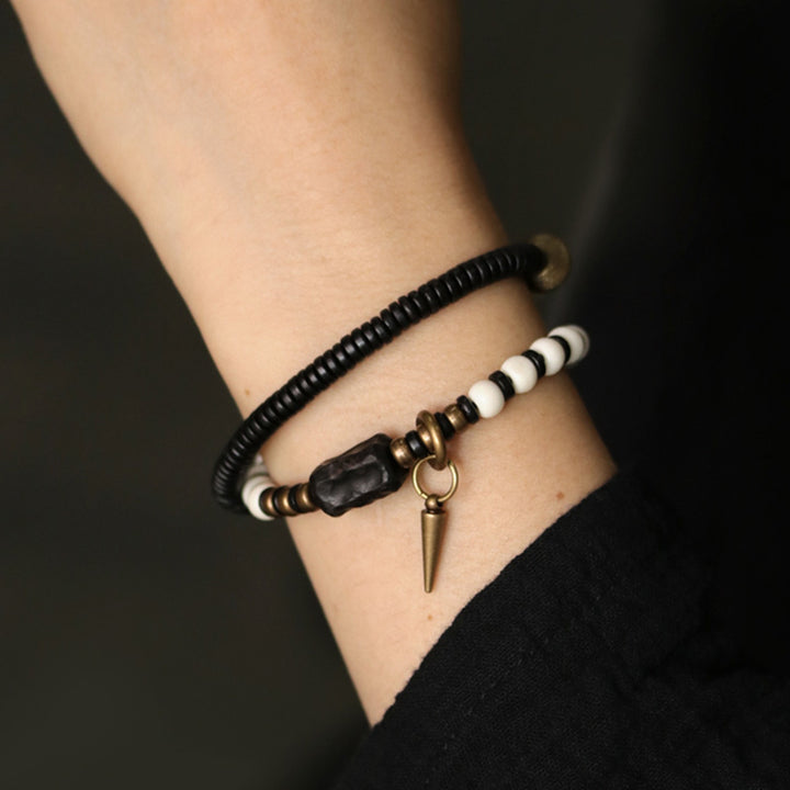 Buddha Stones Bone Beads Ebony Wood Copper Strength Couple Bracelet