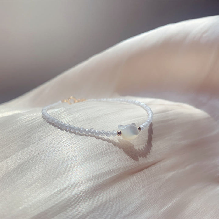 Buddha Stones 14K Gold Plated Black Spinel White Crystal Cute Cat Tridacna Stone Healing Bracelet - image 15