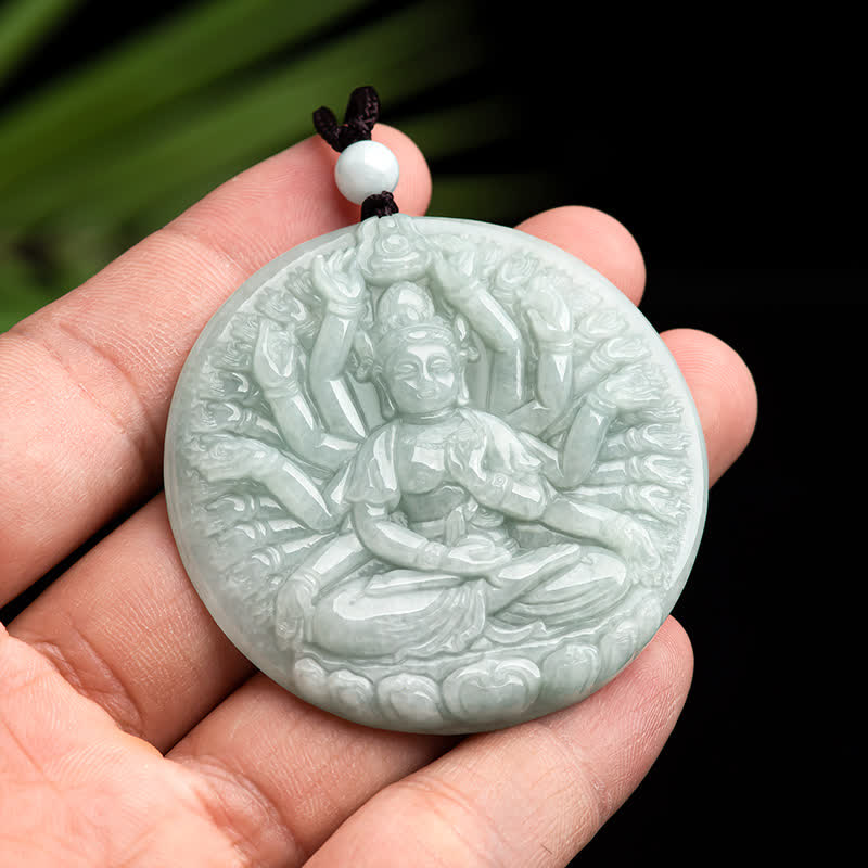 Thousand-Hand Kwan Yin Avalokitesvara Jade Blessing String Necklace Pendant - image 4