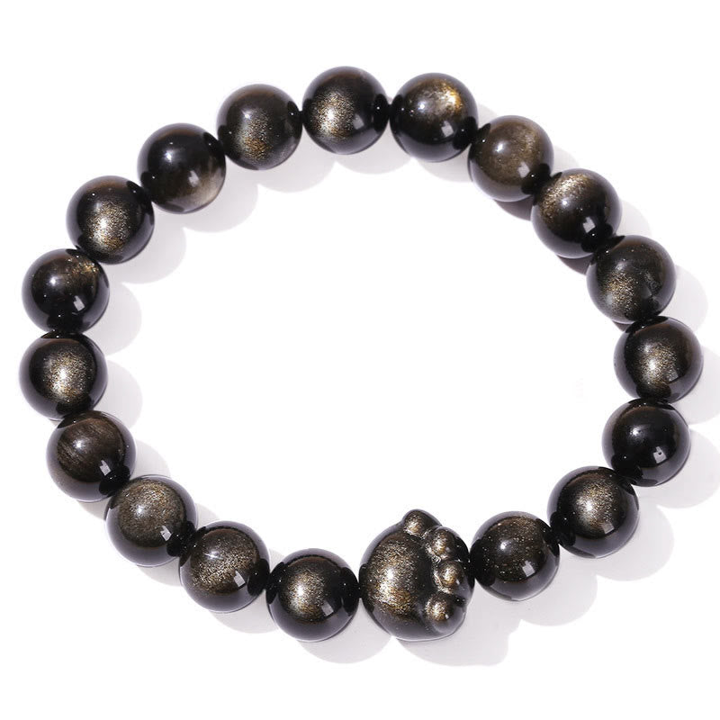 Buddha Stones Natural Gold Sheen Obsidian Silver Sheen Obsidian Cute Cat Paw Claw Wealth Bracelet - image 6