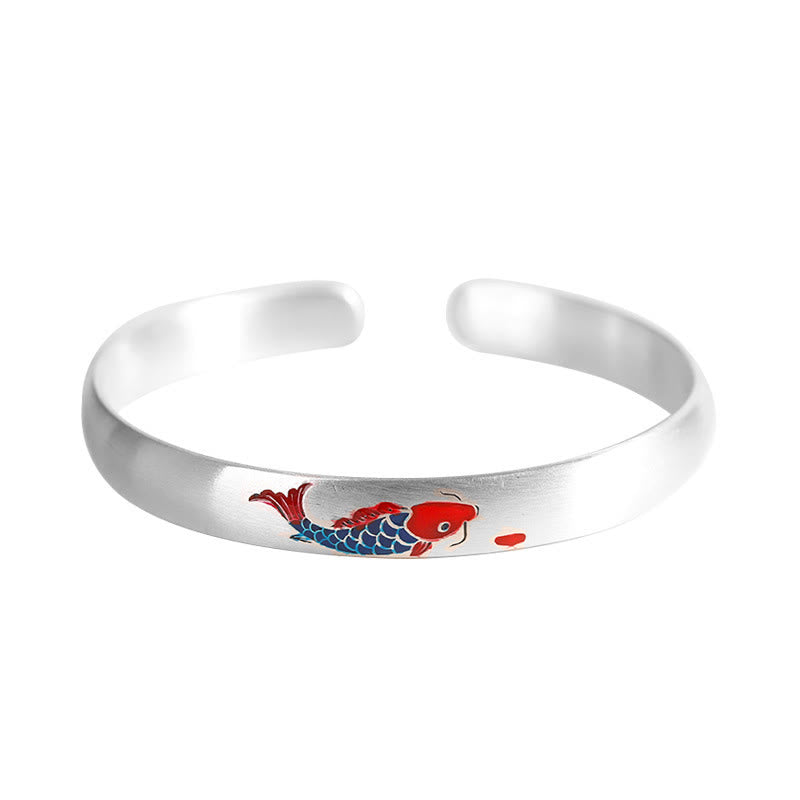 Buddha Stones 999 Sterling Silver Koi Fish Luck Cuff Bracelet Bangle - image 8