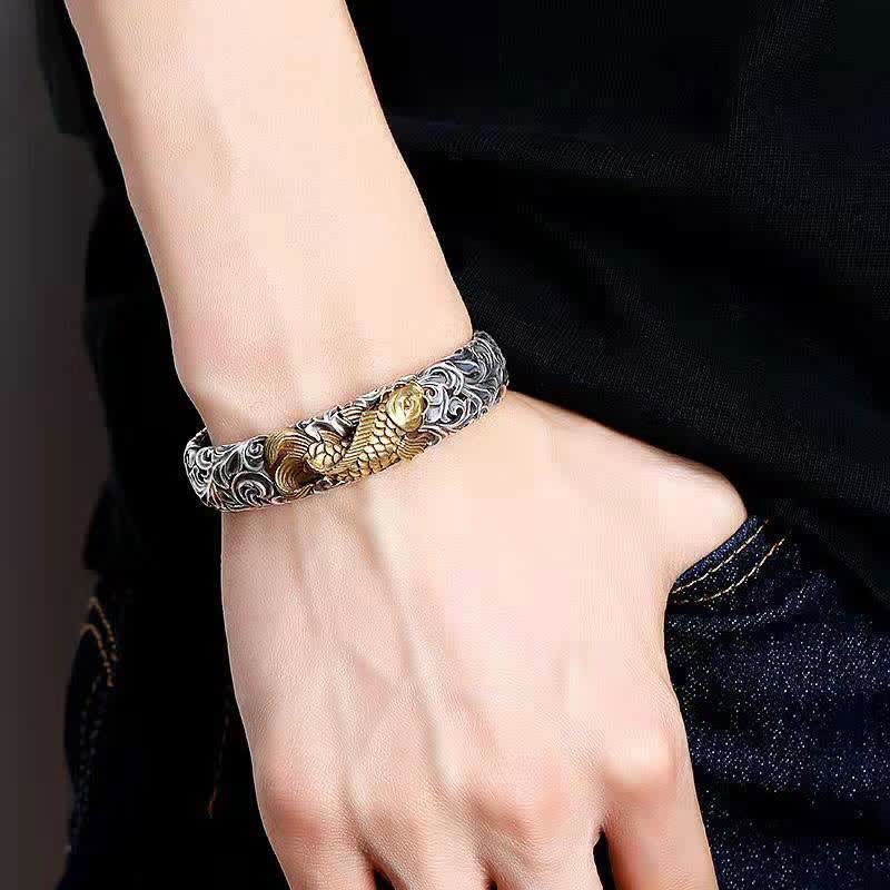 Buddha Stones Koi Fish Grass Pattern Prosperity Wealth Bracelet Bangle - image 2