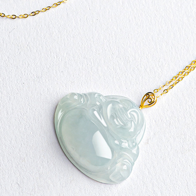Buddha Stones Laughing Buddha Natural Jade 925 Sterling Silver Plated Gold Abundance Necklace Pendant - image 5