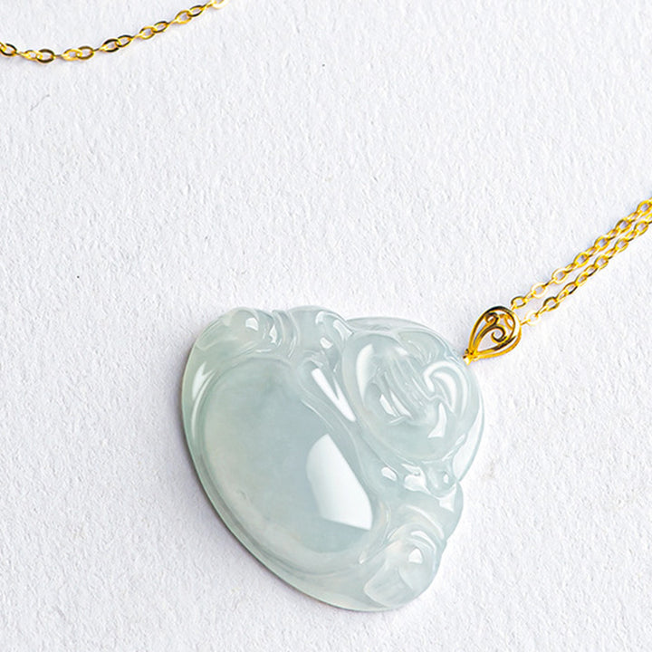 Buddha Stones Laughing Buddha Natural Jade 925 Sterling Silver Plated Gold Abundance Necklace Pendant - image 5