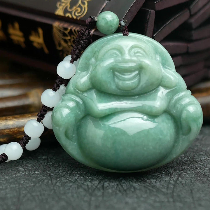 Laughing Buddha Cyan Jade Harmony Necklace String Bead Pendant - image 2