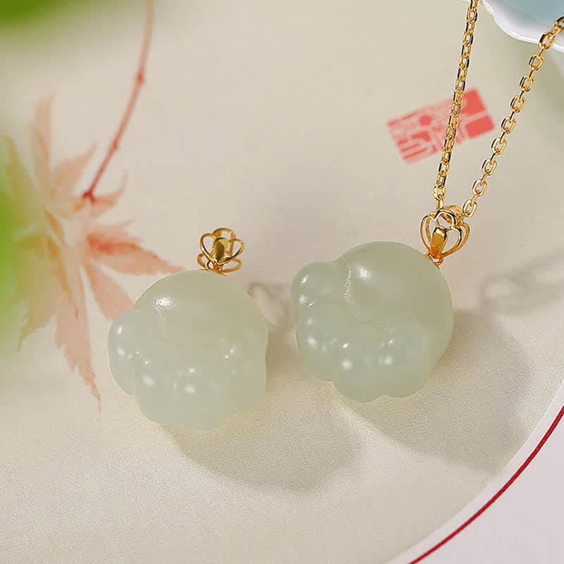925 Sterling Silver Hetian White Jade Cute Cat Paw Luck Necklace Pendant - Hetian White Jade(Protectionâ„Happiness) - image 1