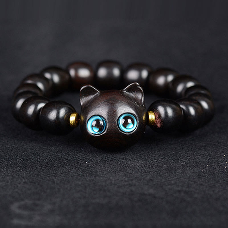 Buddha Stones Ebony Wood Green Sandalwood Red Sandalwood Lovely Cat Balance Bracelet - image 2