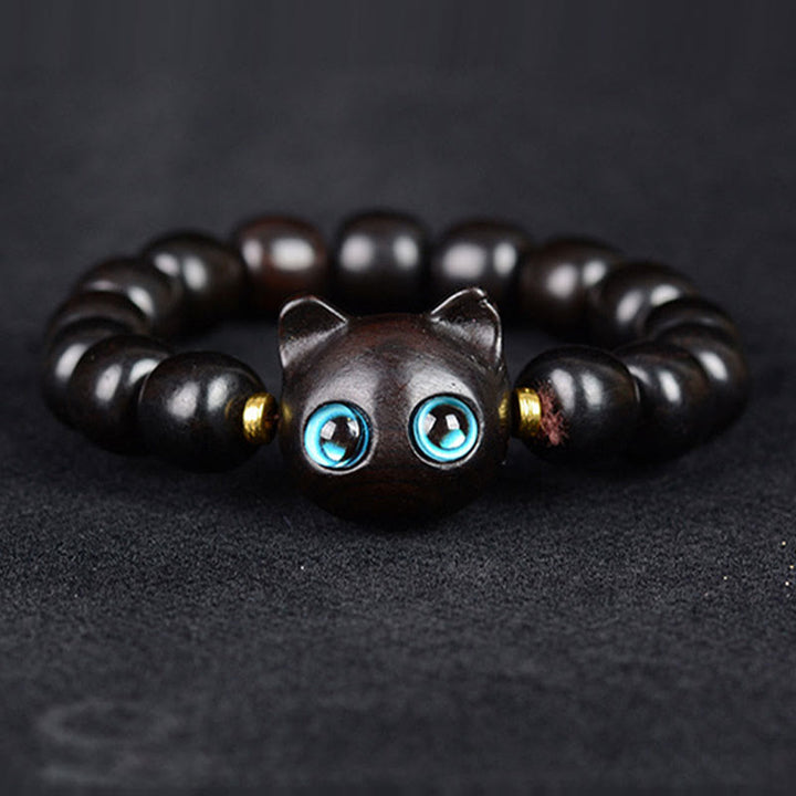 Buddha Stones Ebony Wood Green Sandalwood Red Sandalwood Lovely Cat Balance Bracelet - image 2