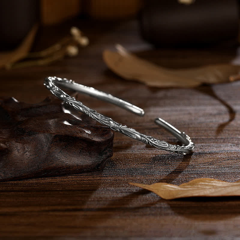 925 Sterling Silver Handmade Vines Engraved Protection Bracelet Bangle - 20cm - image 1