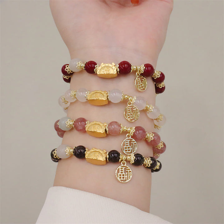 Buddha Stones Year Of The Dragon Red Agate Strawberry Quartz Black Obsidian Jade Garnet Pearl Cinnabar Dumpling Dragon Luck Fu Character Bracelet - image 2