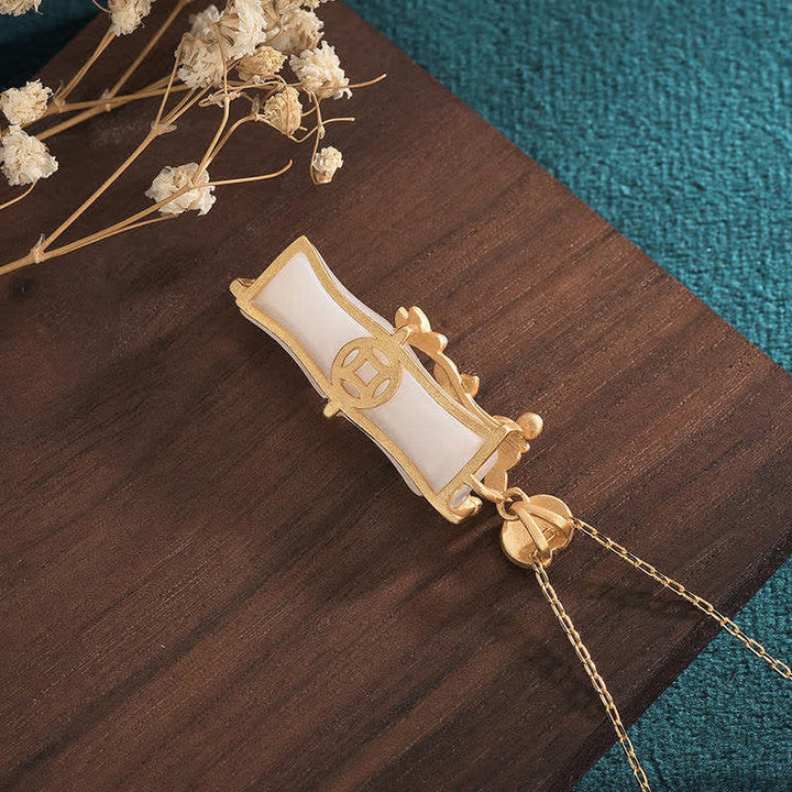 Buddha Stones White Jade Bamboo Lotus Flowers Luck Protection Necklace Pendant - image 4