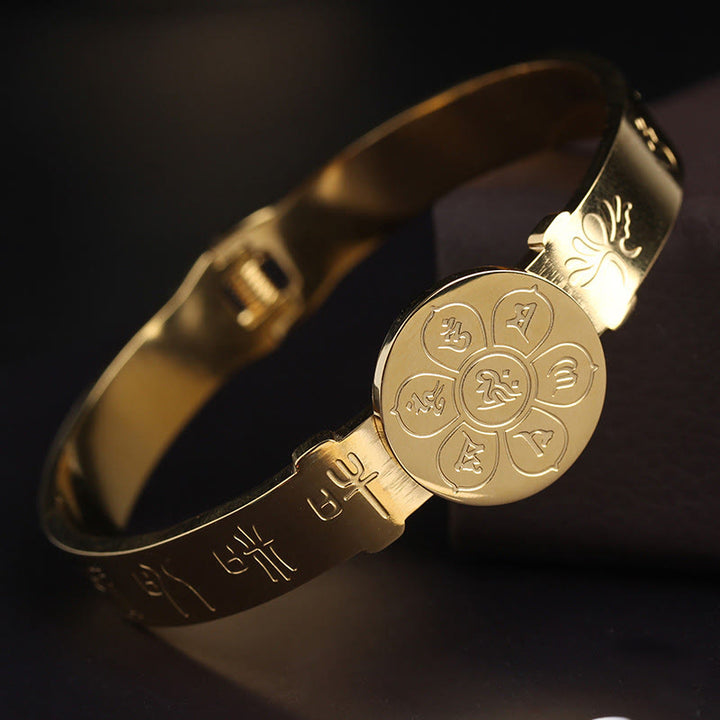 Buddha Stones Yin Yang Lotus Om Mani Padme Hum Mantra Titanium Steel Harmony Bracelet Bangle - Om Mani Padme Hum - 56mm - image 16