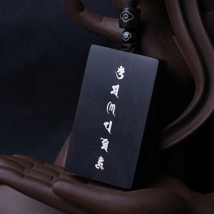 Buddha Stones 999 Sterling Silver Small Leaf Red Sandalwood Ebony Wood Om Mani Padme Hum Inlaid Protection Necklace Pendant - Ebony Wood 3*5*1cm - image 10