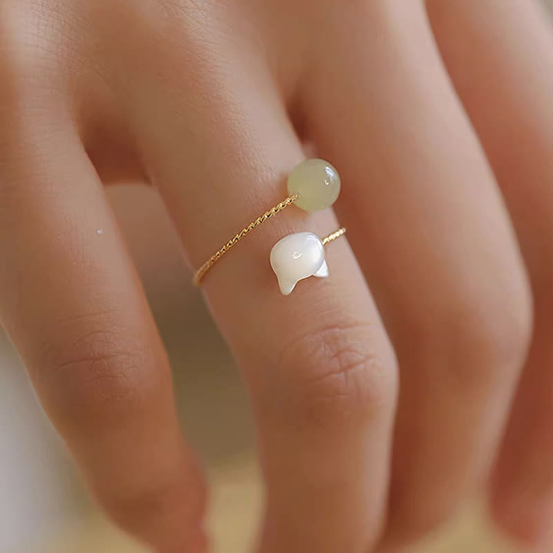 Buddha Stones Tridacna Stone Cat Head Jade Bead Blessing Ring - image 5