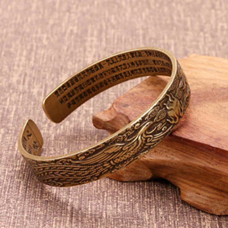 Buddha Stones 2Pcs Om Mani Padme Hum Dragon Phoenix Copper Leather Peace Cuff Bracelet Bangle - image 5