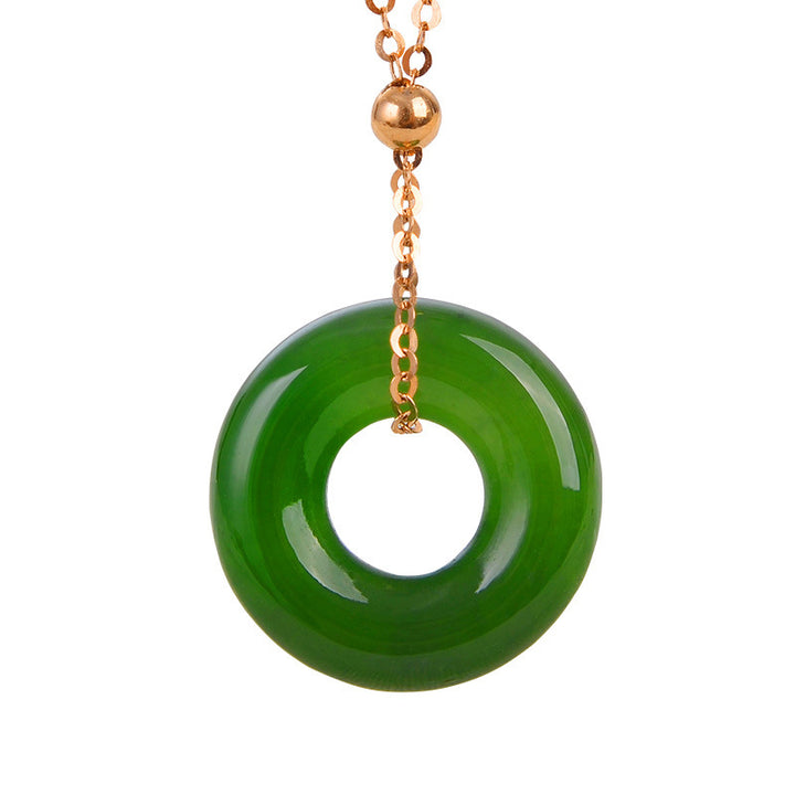 Round Cyan Jade Healing 14k Gold Plated Copper Necklace Pendant - Cyan Jade (Success ♥ Healing) - image 0