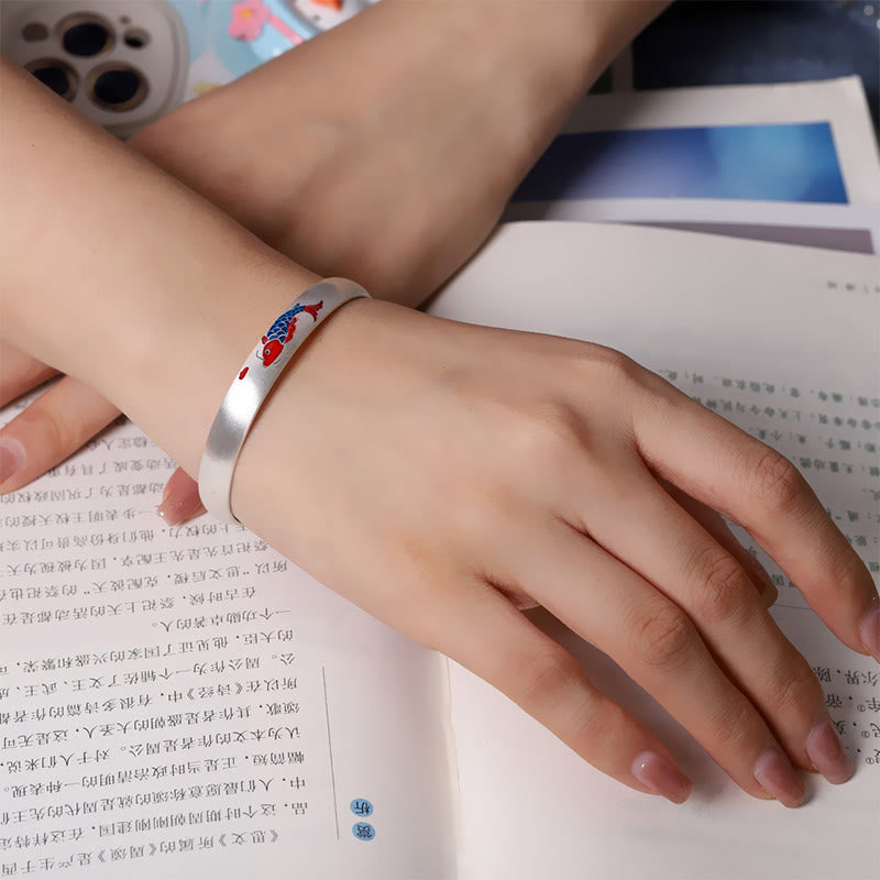 Buddha Stones 999 Sterling Silver Koi Fish Luck Cuff Bracelet Bangle - image 4