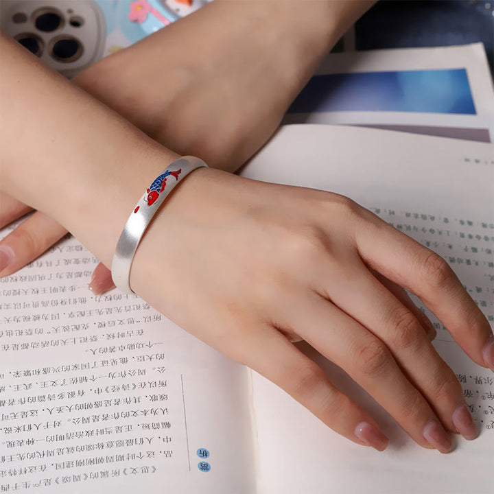 Buddha Stones 999 Sterling Silver Koi Fish Luck Cuff Bracelet Bangle - image 4