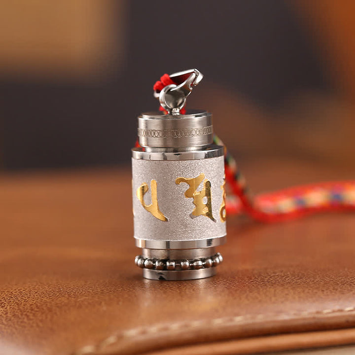 Buddha Stones Tibet Om Mani Padme Hum Shurangama Mantra Titanium Steel Wisdom Amulet Necklace Pendant - 1.4*2.4cm - Silver - Colorful String - image 24