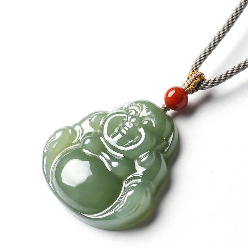 Laughing Buddha Hetian Jade Abundance Necklace String Pendant - image 9
