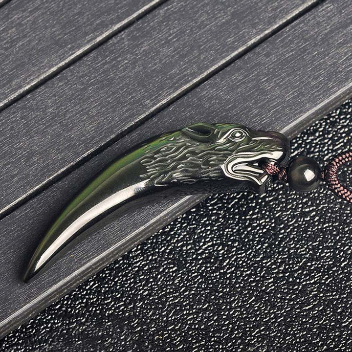 Buddha Stones Natural Black Obsidian Ice Obsidian Rainbow Obsidian Wolf Tooth Pattern Strength Necklace Pendant