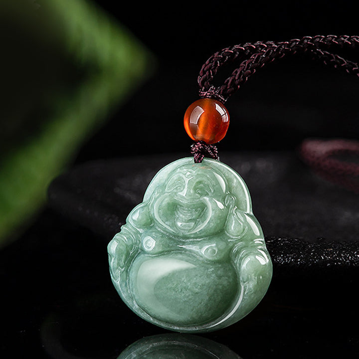 Buddha Stones Laughing Buddha Cyan Jade Success Necklace String Pendant - image 2