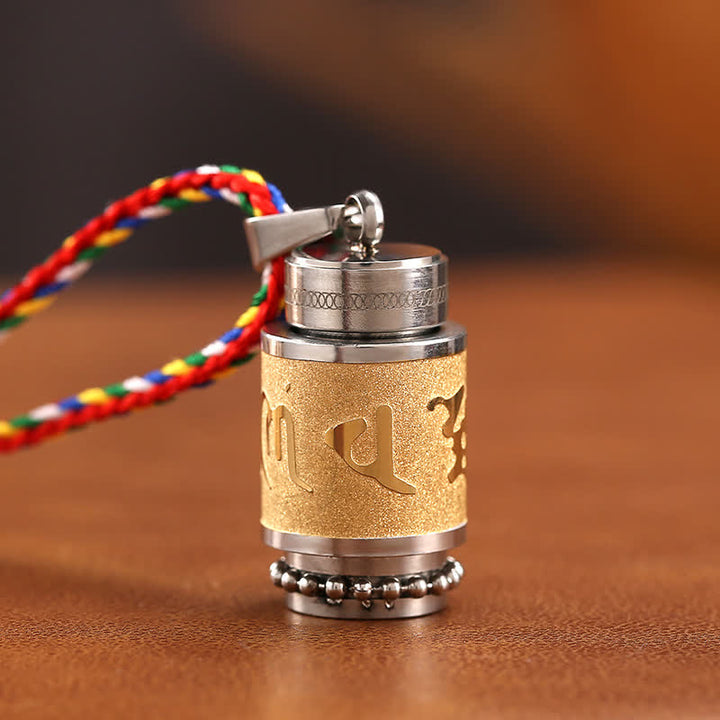 Buddha Stones Tibet Om Mani Padme Hum Shurangama Mantra Titanium Steel Wisdom Amulet Necklace Pendant - 1.4*2.4cm - Gold - Colorful String - image 19