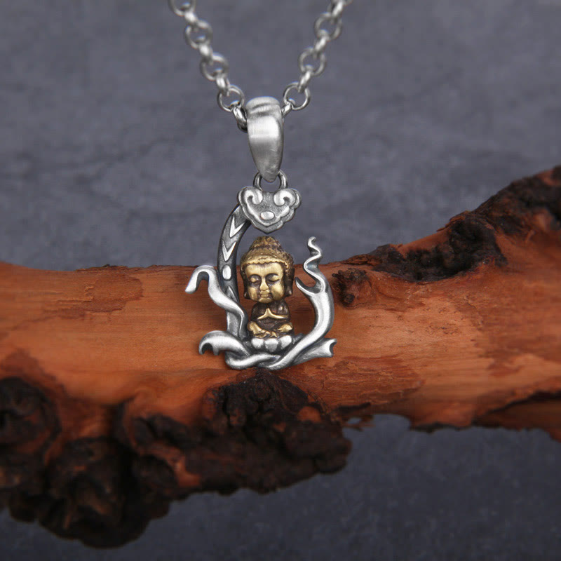 Buddha Stones 925 Sterling Silver Zen Buddha Ruyi Handle Compassion Necklace Pendant - Buddha Symbol(Compassion♥Serenity) - image 1