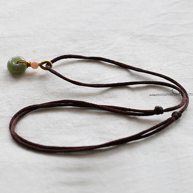 Natural Round Jade Peace Buckle Lotus Abundance String Necklace Pendant - image 12