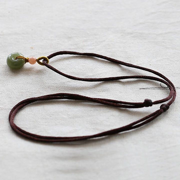 Natural Round Jade Peace Buckle Lotus Abundance String Necklace Pendant - image 12