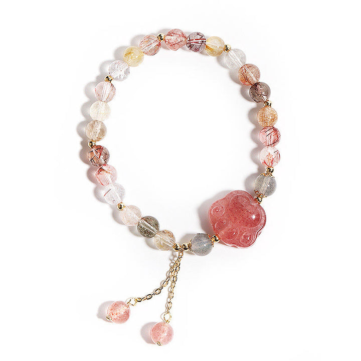 Buddha Stones Natural Strawberry Quartz Cat Paw Claw Colorful Rutilated Quartz Moonstone Love Bracelet - image 7