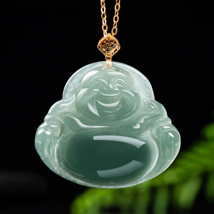 Laughing Buddha Natural Jade Prosperity Abundance Necklace Pendant - image 1