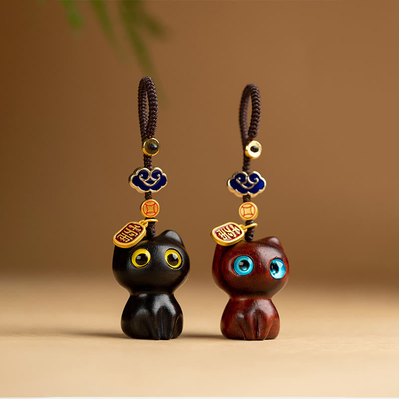 Buddha Stones Small Leaf Red Sandalwood Ebony Wood Lucky Cat Protection Key Chain Phone Hanging Decoration - image 11
