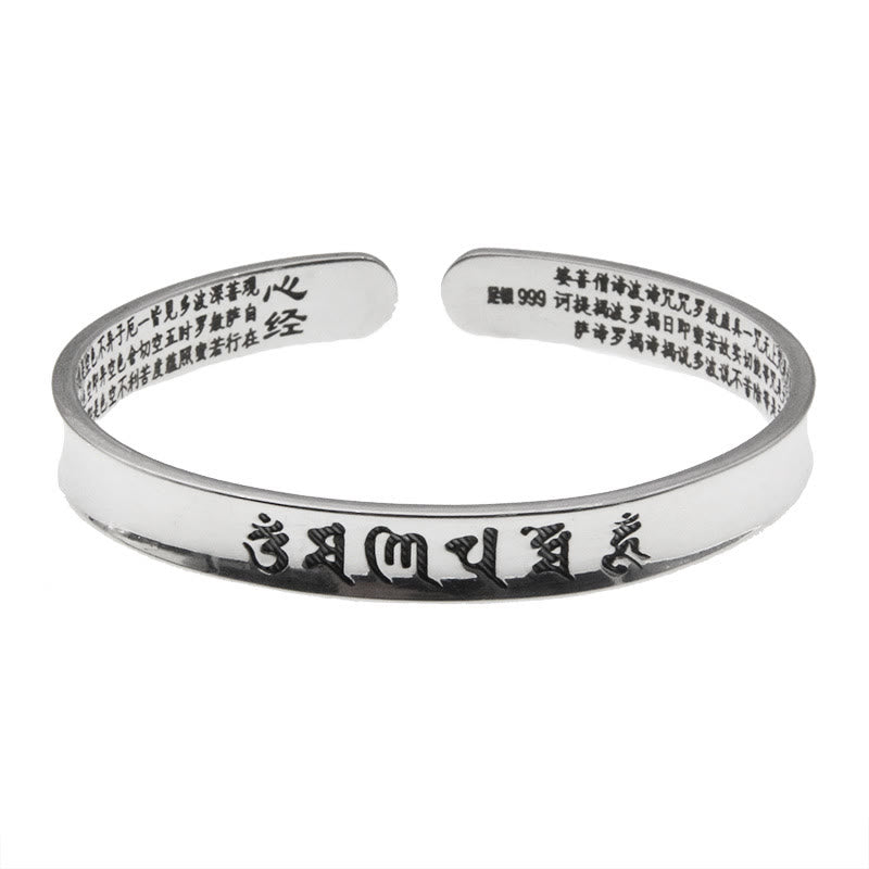 Buddha Stones 999 Sterling Silver Om Mani Padme Hum Heart Sutra Love Peace Bracelet Bangle - 24.46g - image 2