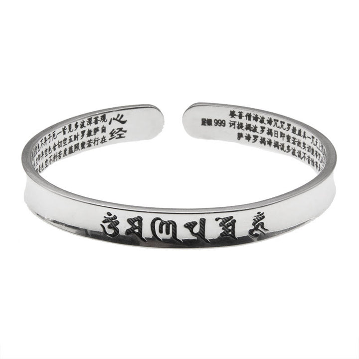 Buddha Stones 999 Sterling Silver Om Mani Padme Hum Heart Sutra Love Peace Bracelet Bangle - 24.46g - image 2