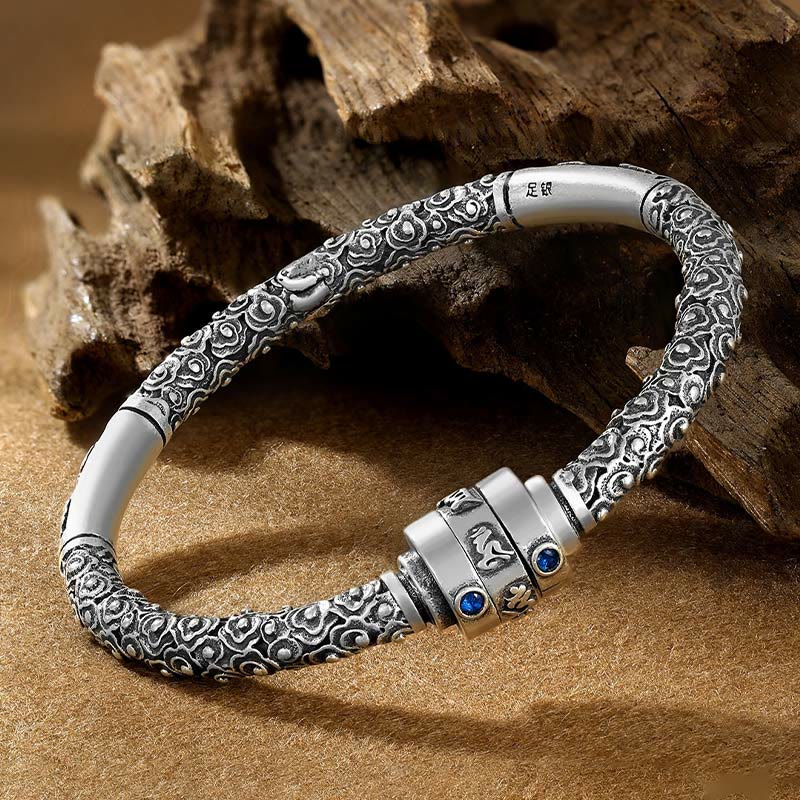 Buddha Stones 990 Sterling Silver Tibetan Auspicious Clouds Om Mani Padme Hum Engraved Creativity Bracelet Bangle - Auspicious Clouds Om Mani Padme Hum (Wrist Circumference 15-17cm) - image 1