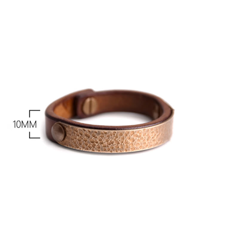 Buddha Stones Vintage Handmade Texture Copper Brass Leather Wealth Bracelet Bangle - image 13