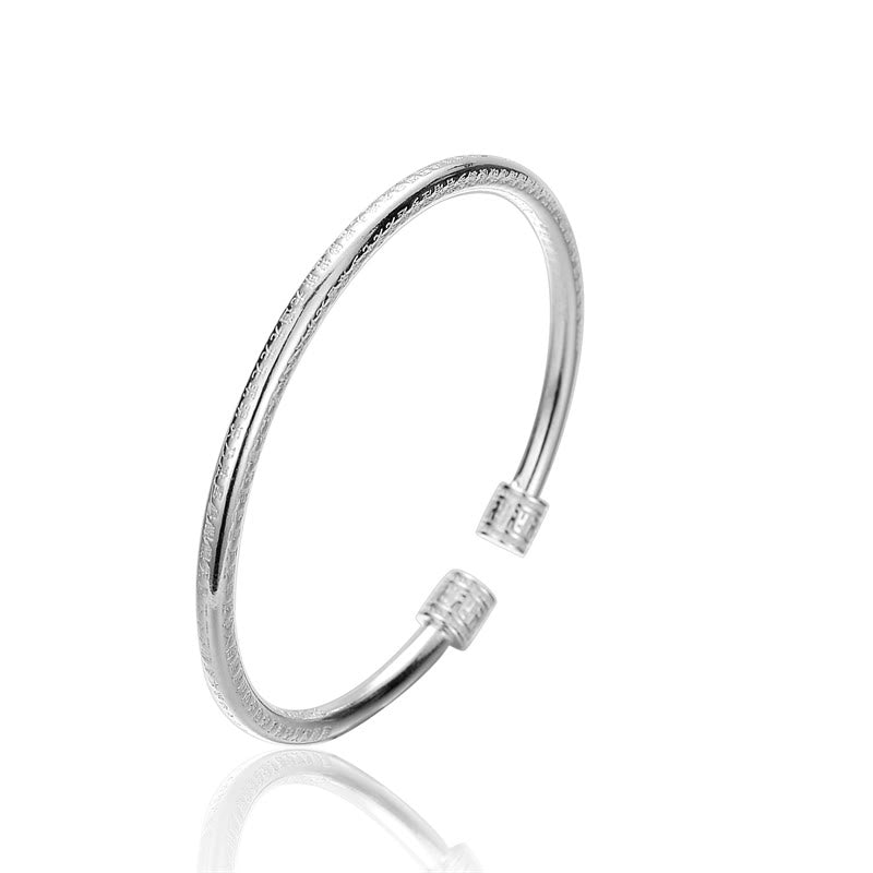 Heart Sutra Engraved Swastika Pattern Luck White Copper Bracelet Bangle - image 7