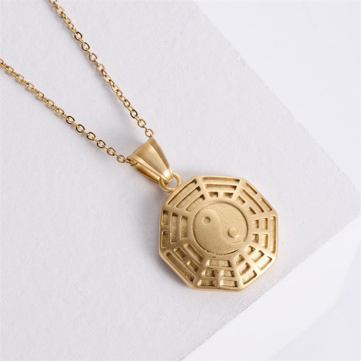 Bagua Yin Yang Titanium Steel Balance Necklace Chain Pendant - Gold - image 1