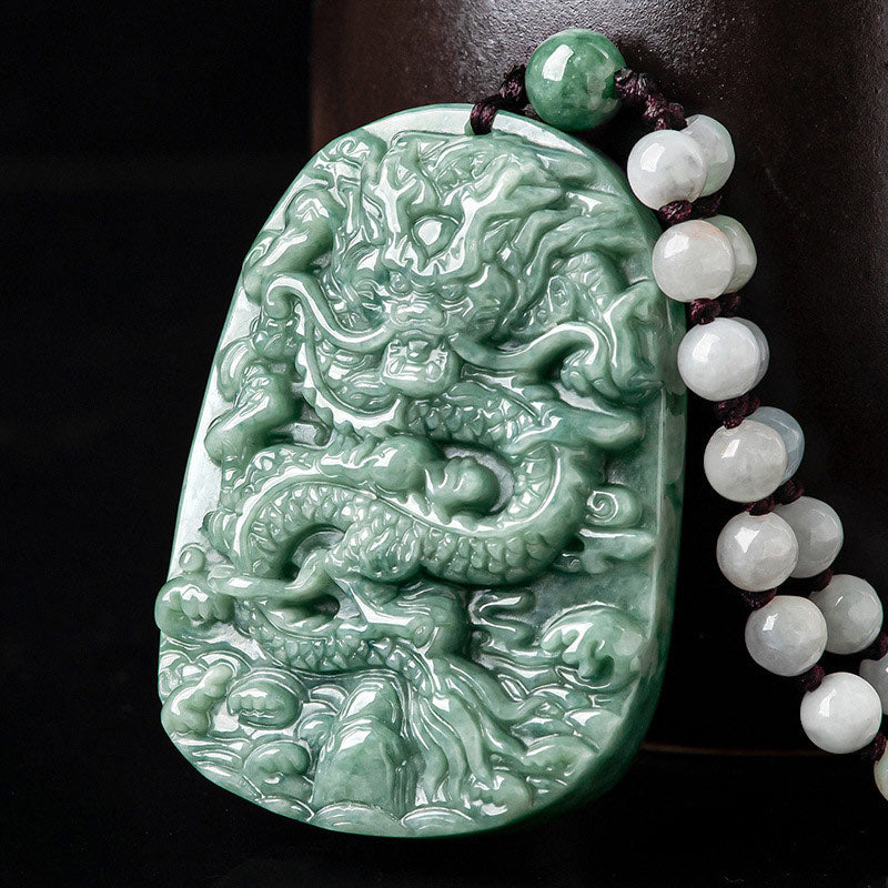 Buddha Stones Chinese Zodiac Dragon Jade Prosperity Necklace Bead String Pendant - Jade - image 1