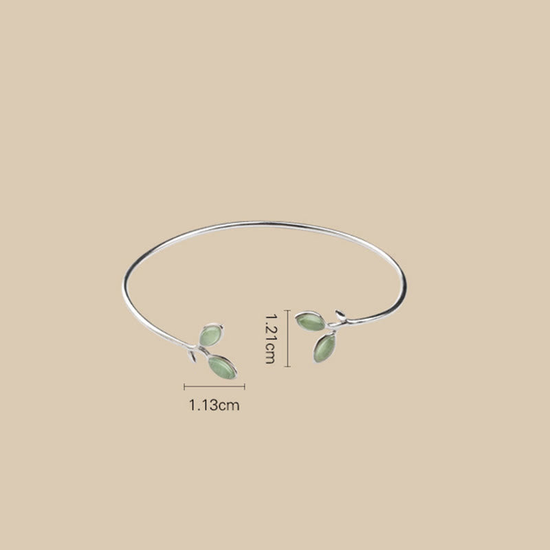 Buddha Stones Leaf Pattern Cat Eye Support Cuff Bracelet Bangle - image 18