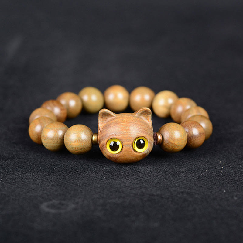 Buddha Stones Ebony Wood Green Sandalwood Red Sandalwood Lovely Cat Balance Bracelet - image 6