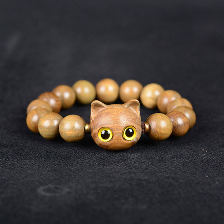 Buddha Stones Ebony Wood Green Sandalwood Red Sandalwood Lovely Cat Balance Bracelet - image 6