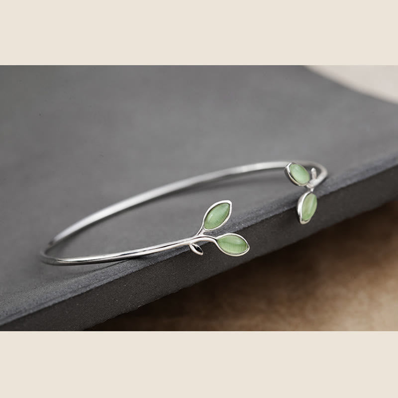 Buddha Stones Leaf Pattern Cat Eye Support Cuff Bracelet Bangle - image 15